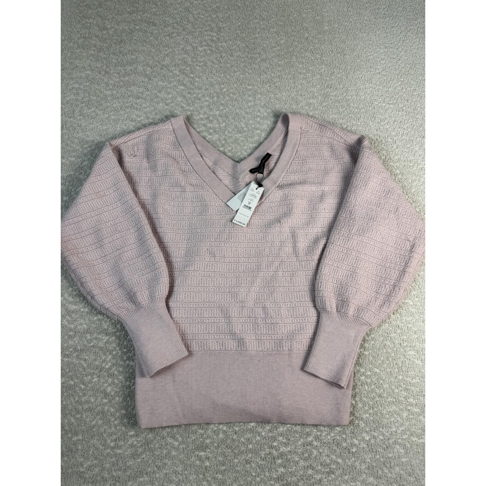 White House Black Market Sweater Womens M Pink V Neck Textured Knit Pullover